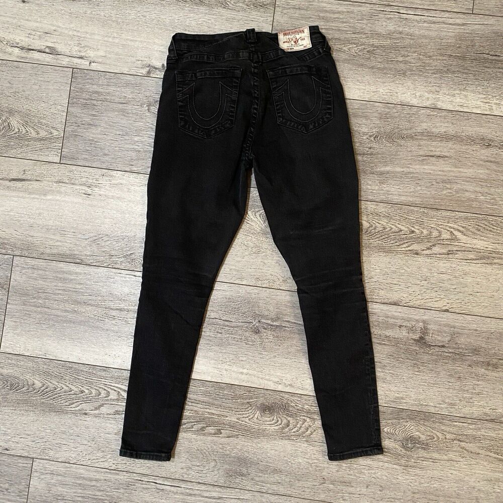 True Religion Womens 31 Moto Super Skinny Jeans Faded Black Zip Pockets Stretch - Picture 4 of 14